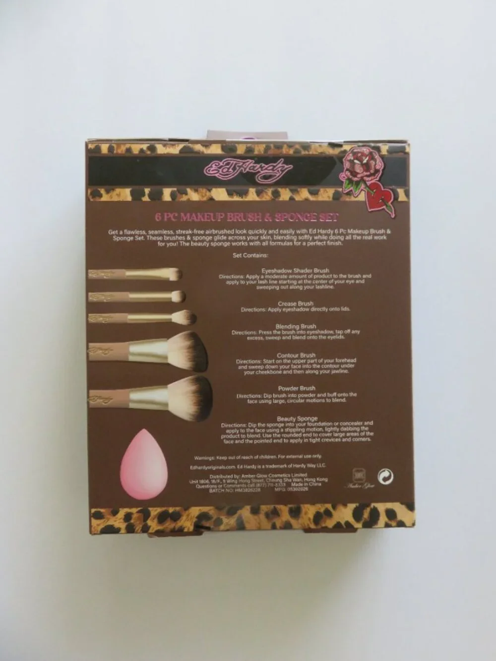 (#120) Ed Hardy 6pc Makeup Brush & Sponge Set